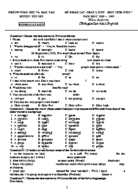 Đề khảo sát chất lượng học sinh giỏi 7 năm học 2008  2009 Môn Anh Văn